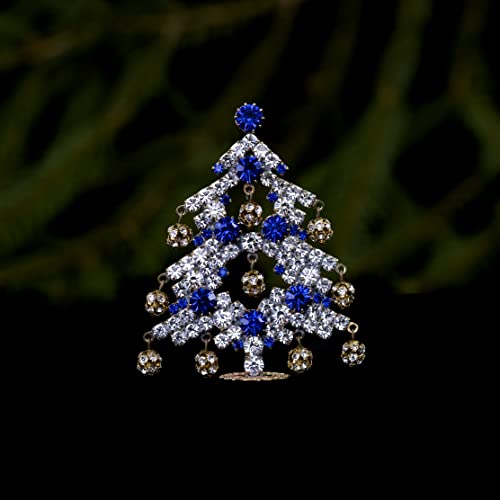 Kecses Káprázatos karácsonyfa (Kék), kézzel gyártott kis asztali karácsonyfa tiszta, kék strassz, amely kerültek tökéletesen