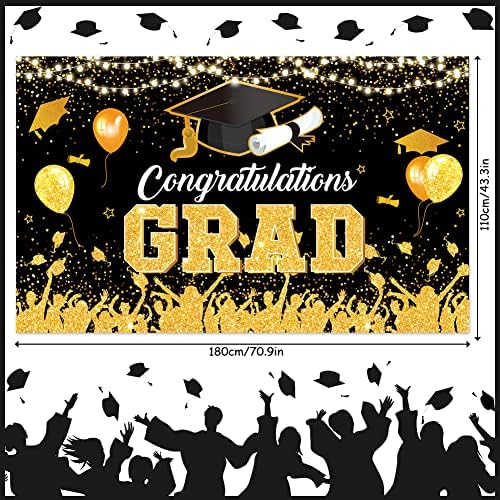 2023 Érettségi Hátterekkel, a Fotózás, Gratulálok Grad Hátteret, Fekete-Arany Csillogó Érettségi Party Dekoráció Hátteret