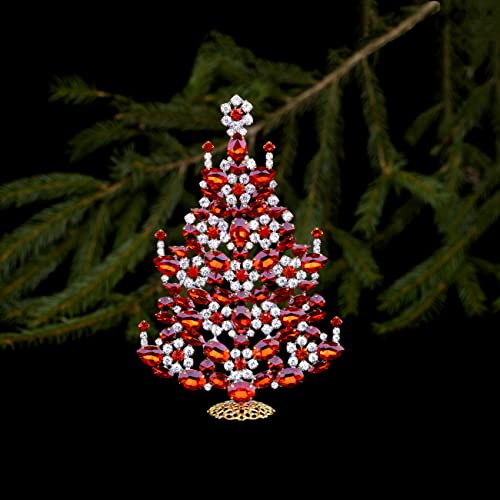 A csillogó karácsonyfa (Piros), Csillogó táblázat felső karácsonyfa kézműves világos, piros strassz díszített virágok, gyertyák,